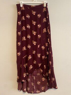 American Eagle Faux Wrap Maxi Skirt, Large, Burgundy/Floral